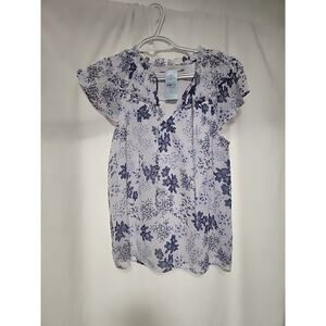 Women's NWT LOFT Sleeveless Top Size X-Small Petites White Blue Floral